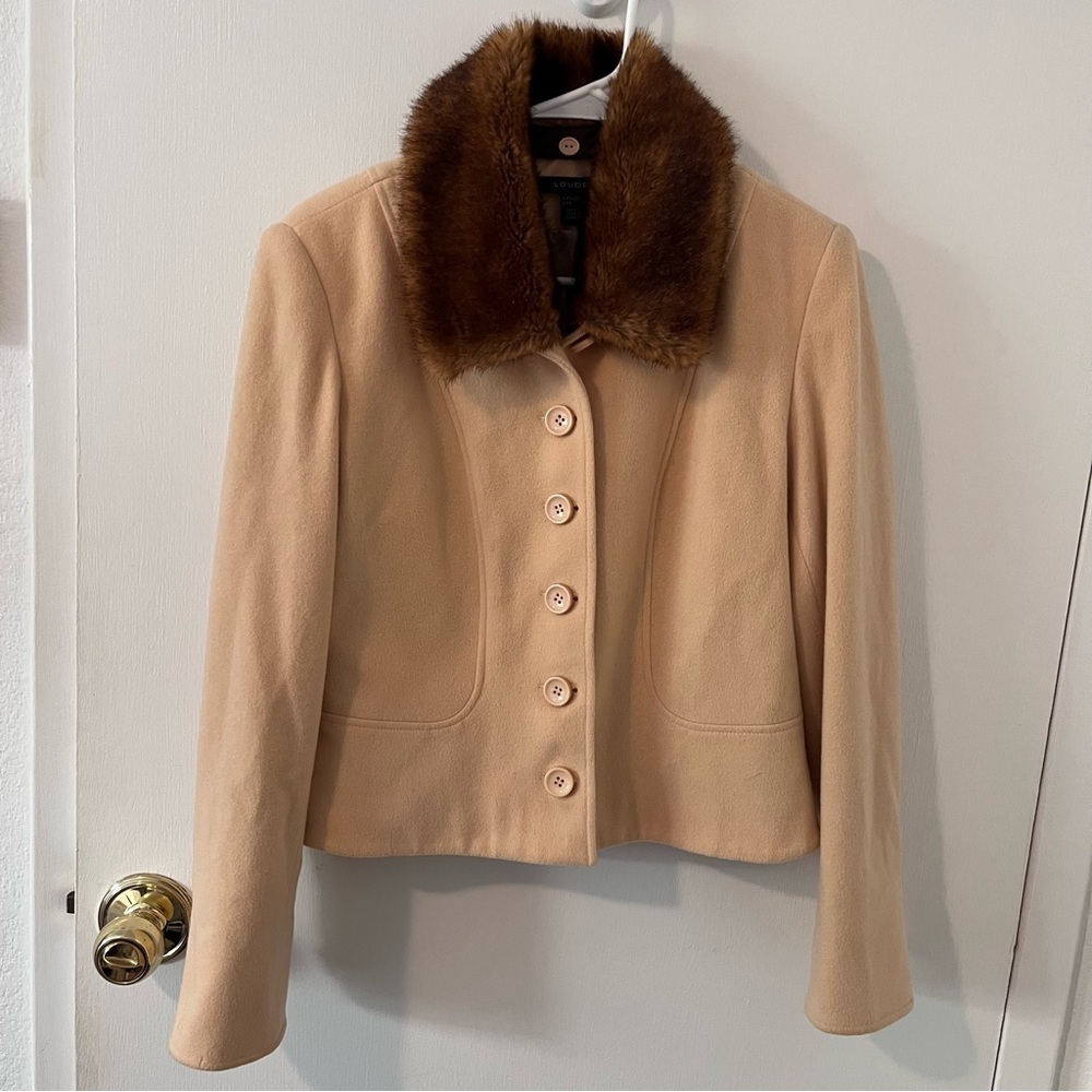 Louben Vintage Designer Wool Cashmere Jacket with Faux Fur Collar Buttons Size 8